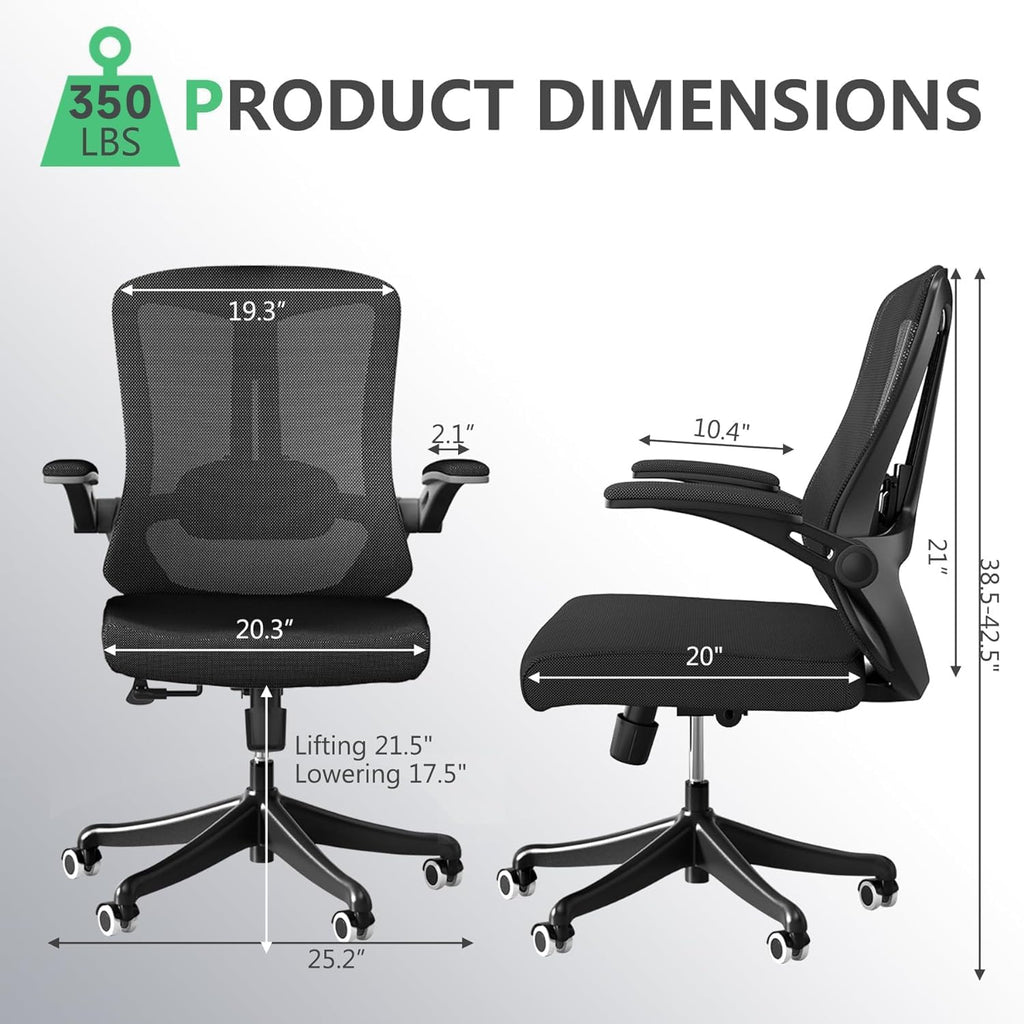 balmstar Executive Office Chair, Ergonomic Comfort Home Desk Chair, Mid Back Gaming Chair with Wheels, Adjustable Height, Lumbar Support, Flip-up Armrest with 350LBS Capacity