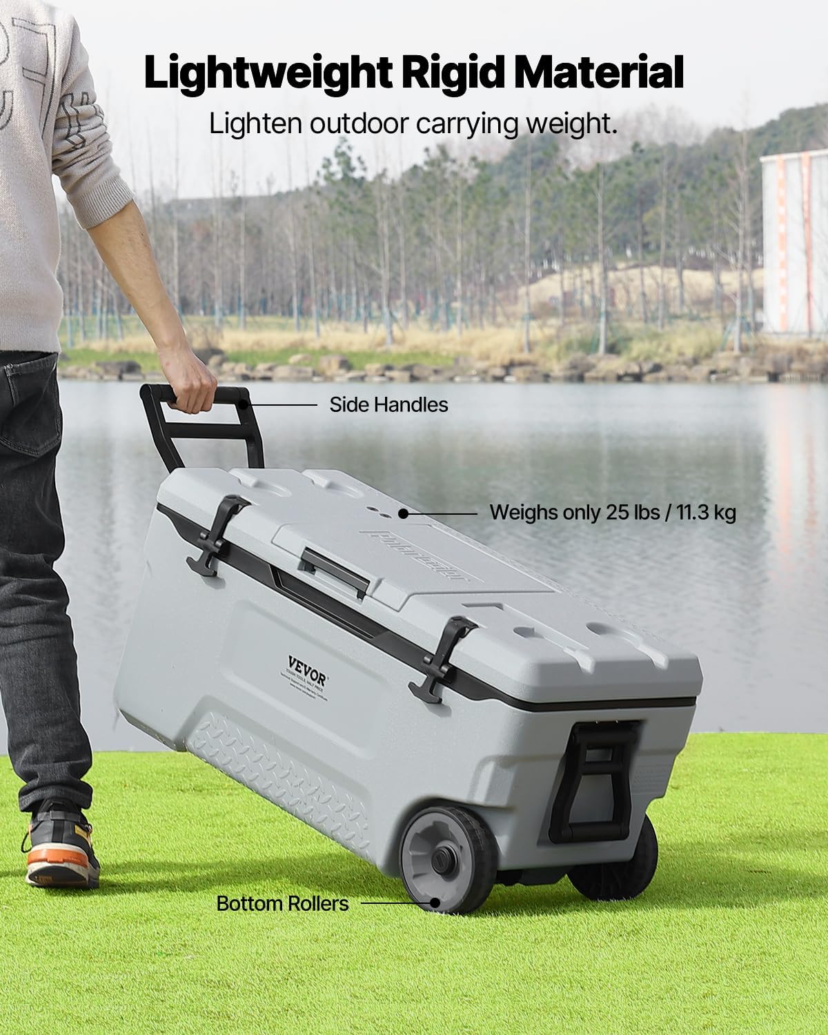 VEVOR Ultra-Light Hard Cooler, Ice Retention Cooler with Heavy Duty Handle, Ice Chest Lunch Box for Camping, Travel, Outdoor, Keeps Cool for up to 6 Days, 30% Lighter Than Rotomolded Coolers