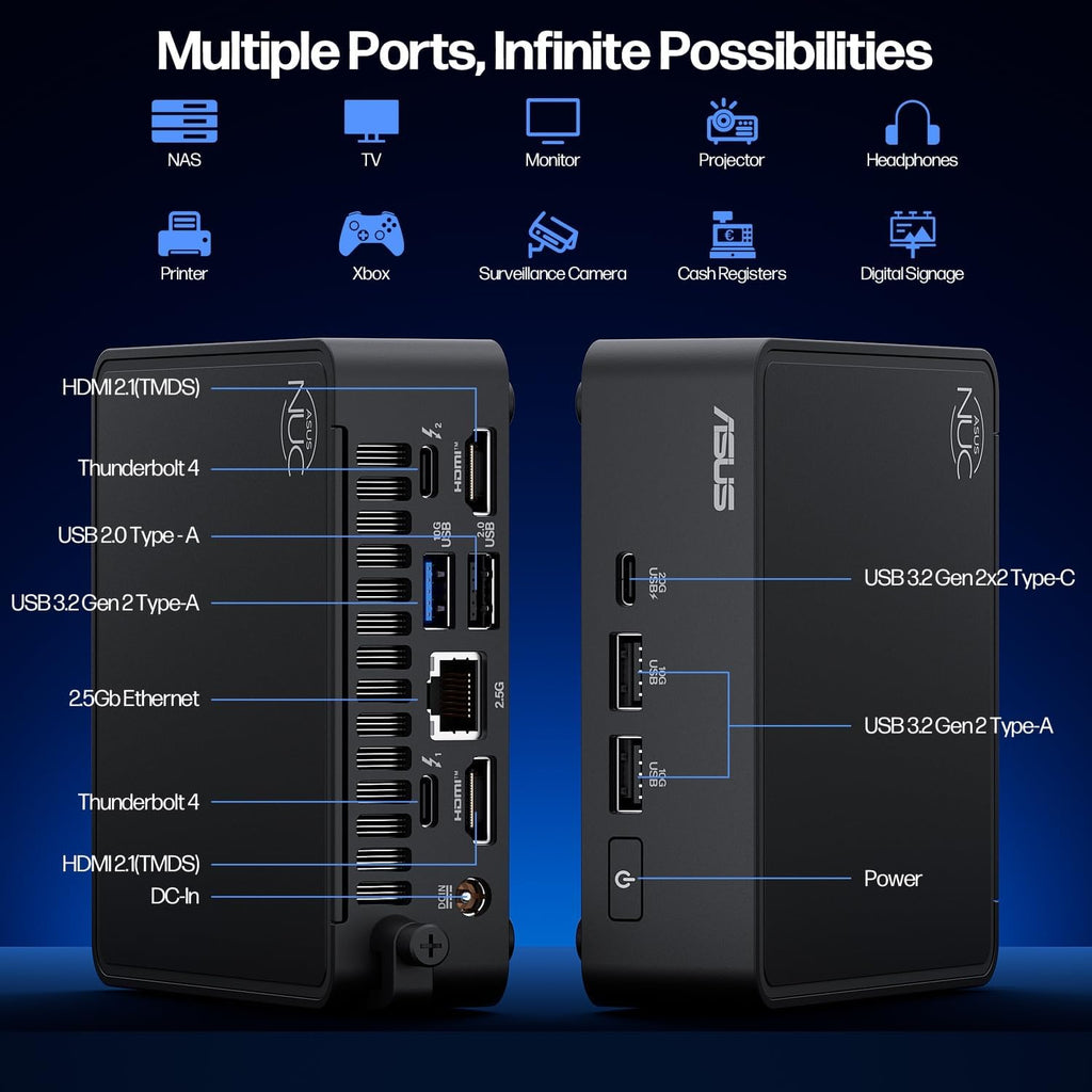 ASUS NUC 15 Pro Mini Computers, Intel Series 2 Core 7 240H(10C/16T, Up to 5.2GHz), 16GB DDR5 RAM, 1TB PCIe SSD, AI Mini PC Win 11 Pro, Intel Graphics, Thunderbolt 4, WiFi 7, BT 5.4, 8K HDR, VESA Mount