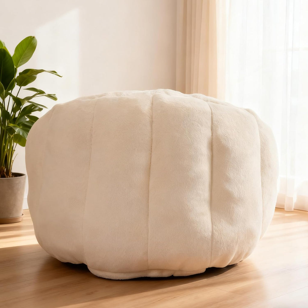 Bean Bag Chair, Giant Beanbag Chiars for Adults and Teens, Faux Fur Shell-Shaped Floor Sofa with Filler, Comfy Chair for Reading, Gaming and Relax (Beige)