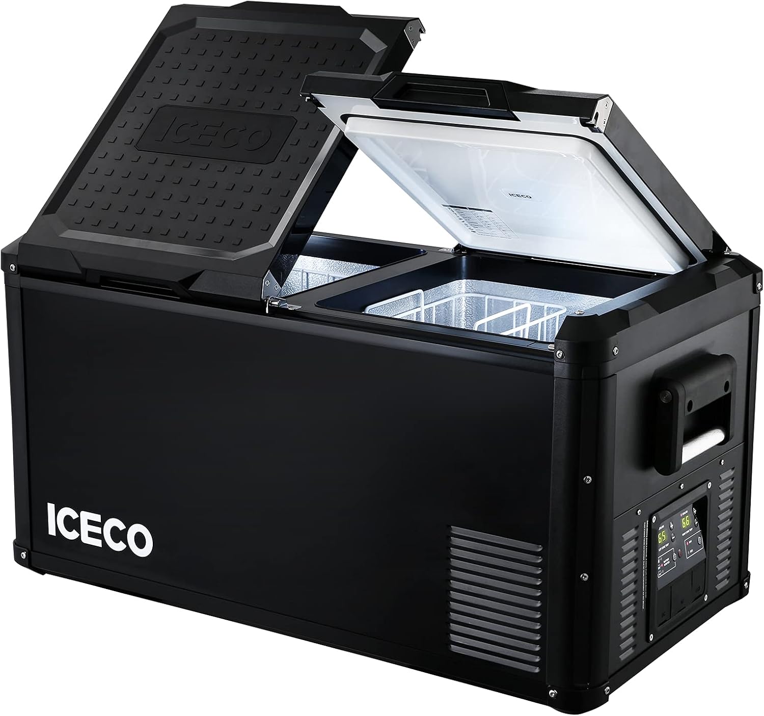 ICECO VL 75 PRO 79 Quart Portable Refrigerator Double Zone with SECOP Compressor, 12 Volt Freezer for Car, Home, Camping, RV, 0°F to 50°F, 12/24V DC, 100/240V AC & 12V DC Power Cable For Car Use