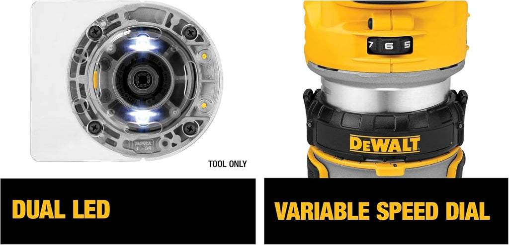 DEWALT DCW600B 20V MAX XR CMPCT Metal Fixed Base Router