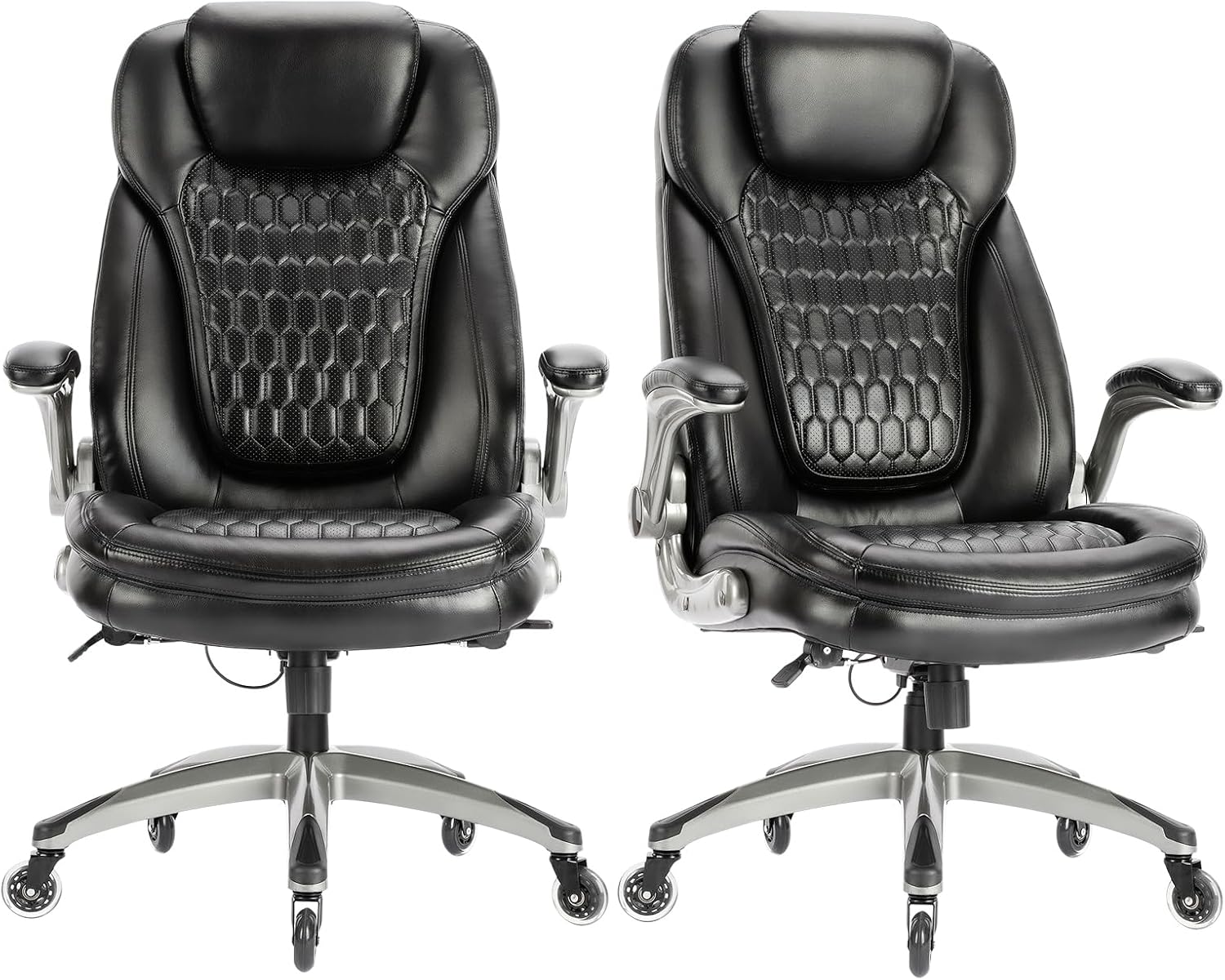 COLAMY High Back Executive Office Chair (Set of 2), Ergonomic PU Leather Desk Chairs with Flip-Up Arms and Upgraded Swivel Casters, Comfortable Computer Chairs for Home Office – Black