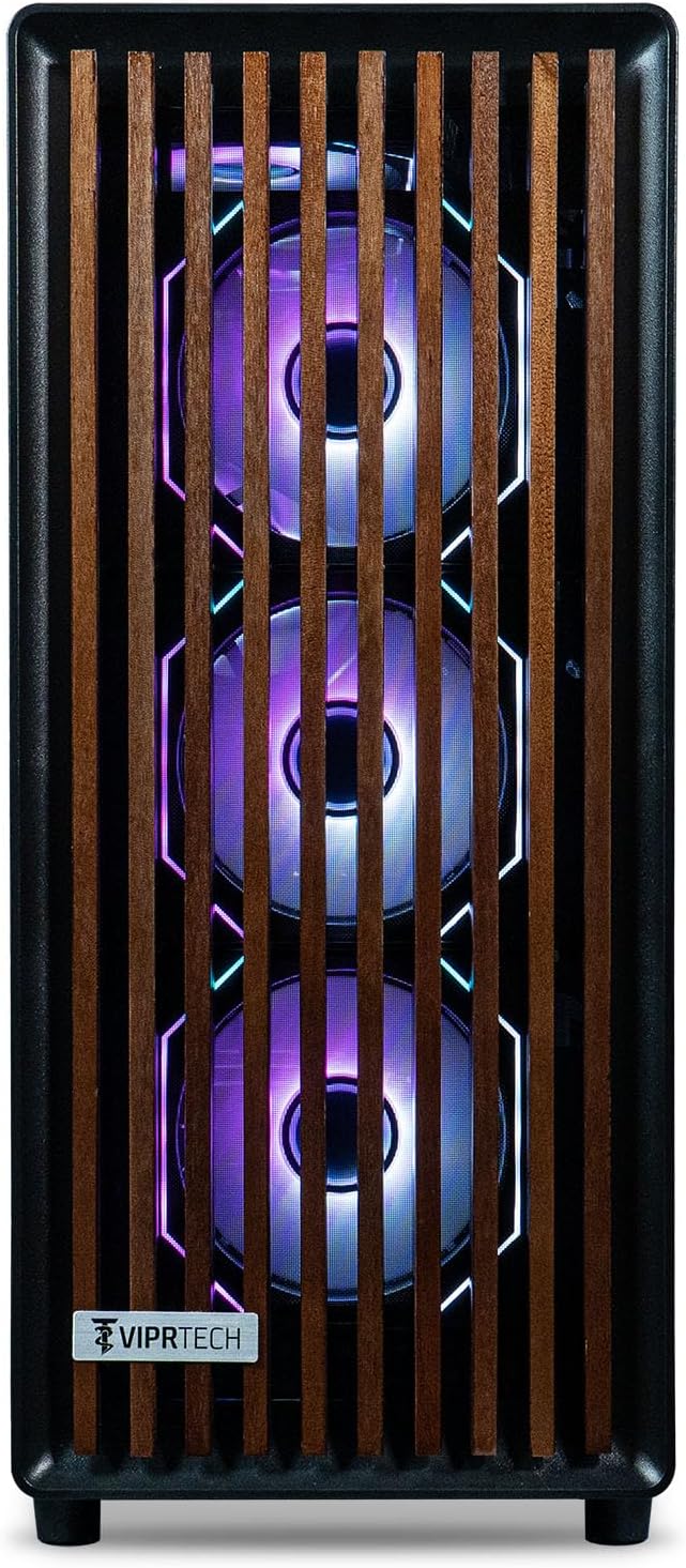 ViprTech Overlord 2.0 Liquid-Cooled PC - AMD Ryzen 7 5700X (4.6Ghz Turbo), AMD RX 9060 XT 16GB, 32GB DDR4 RAM, 1TB SSD, Black Wood Case, RGB Keyboard Mouse, VR-Ready, WiFi BT, Win 11, Computer Tower