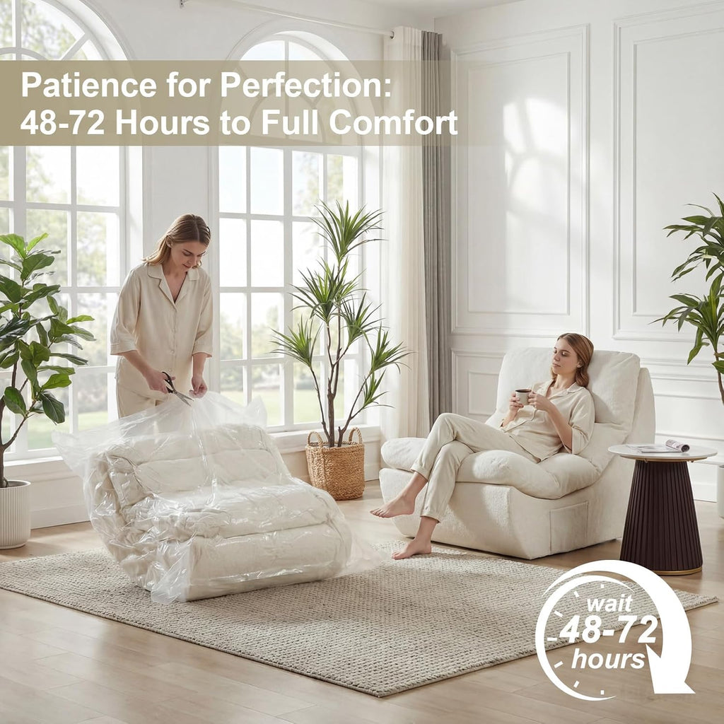 Comfy Reading Chair for Adults, Modular Sectional Sofa Bean Bag Chair, Cloud Boneless Couch Style with High Rebound Foam, Single Seat Compressible Sofa for Living Room & Bedroom, Beige