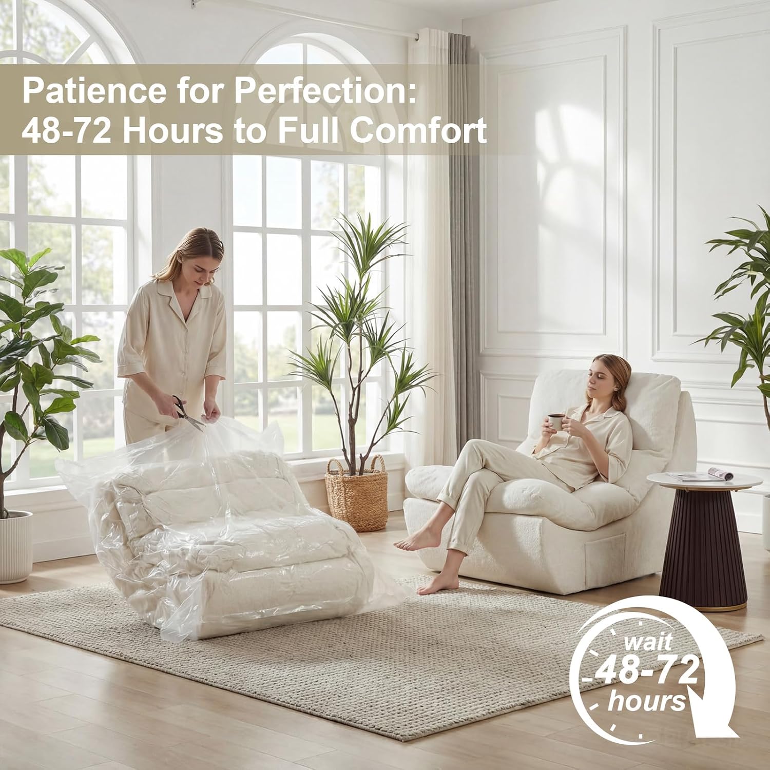 Comfy Reading Chair for Adults, Modular Sectional Sofa Bean Bag Chair, Cloud Boneless Couch Style with High Rebound Foam, Single Seat Compressible Sofa for Living Room & Bedroom, Beige