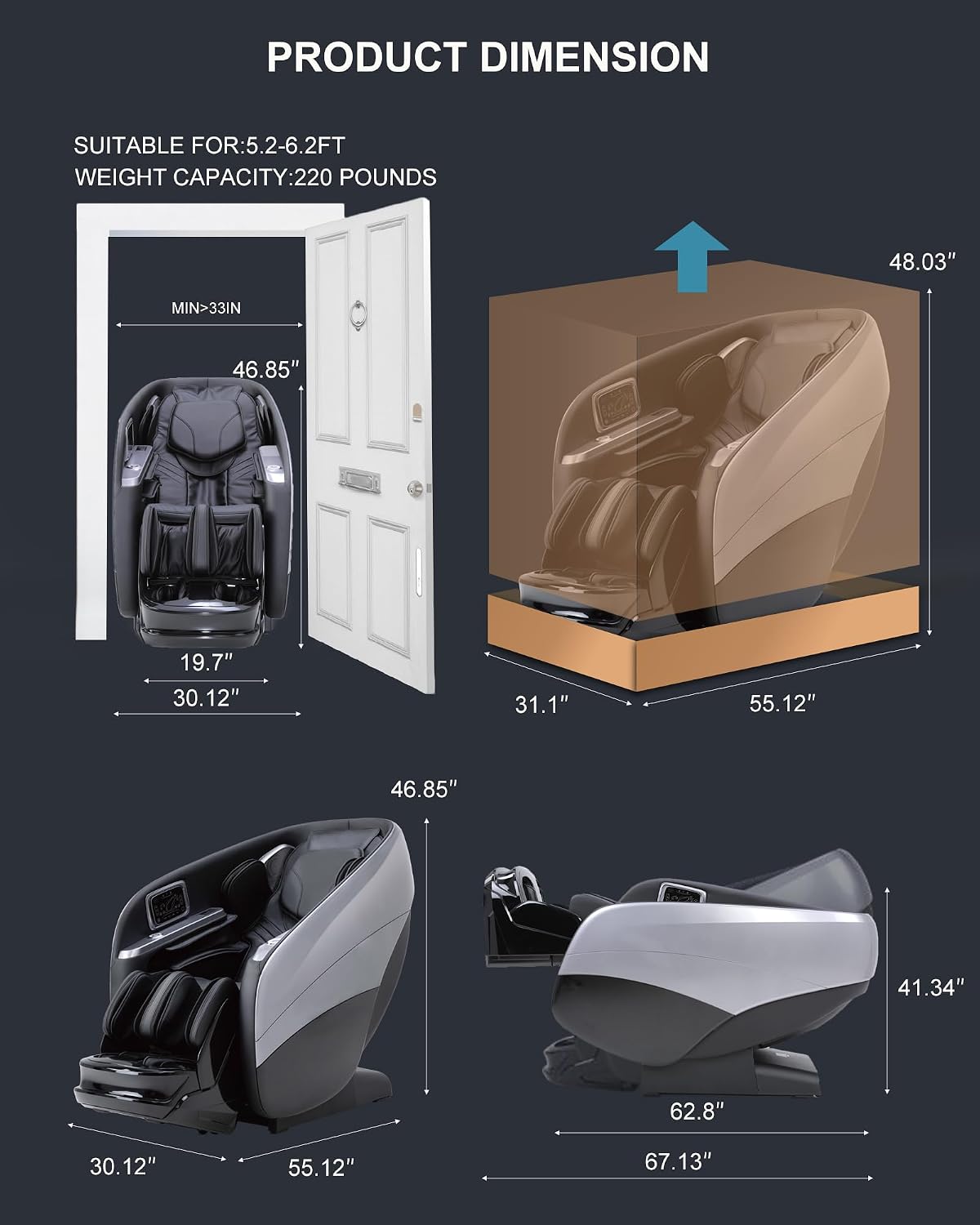 Massage Chair Full Body,4D Zero Gravity Massager Recliner with Touch Screen Controller, SL-Track Heating, Foot Massage, Auto Modes, Bluetooth Speaker, Black