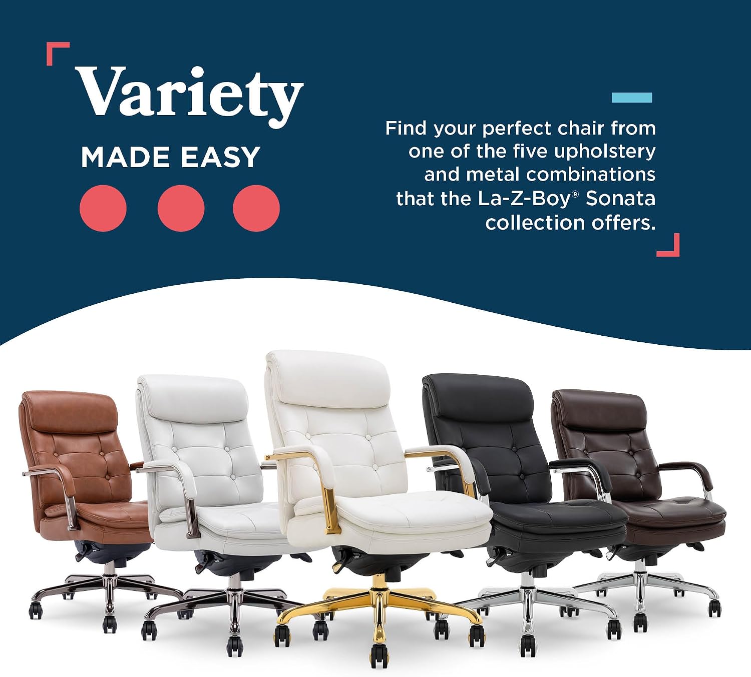 La-Z-Boy Sonata Ergonomic Bonded Leather Swivel Executive Chair, White and Gold (CCHR10014A)