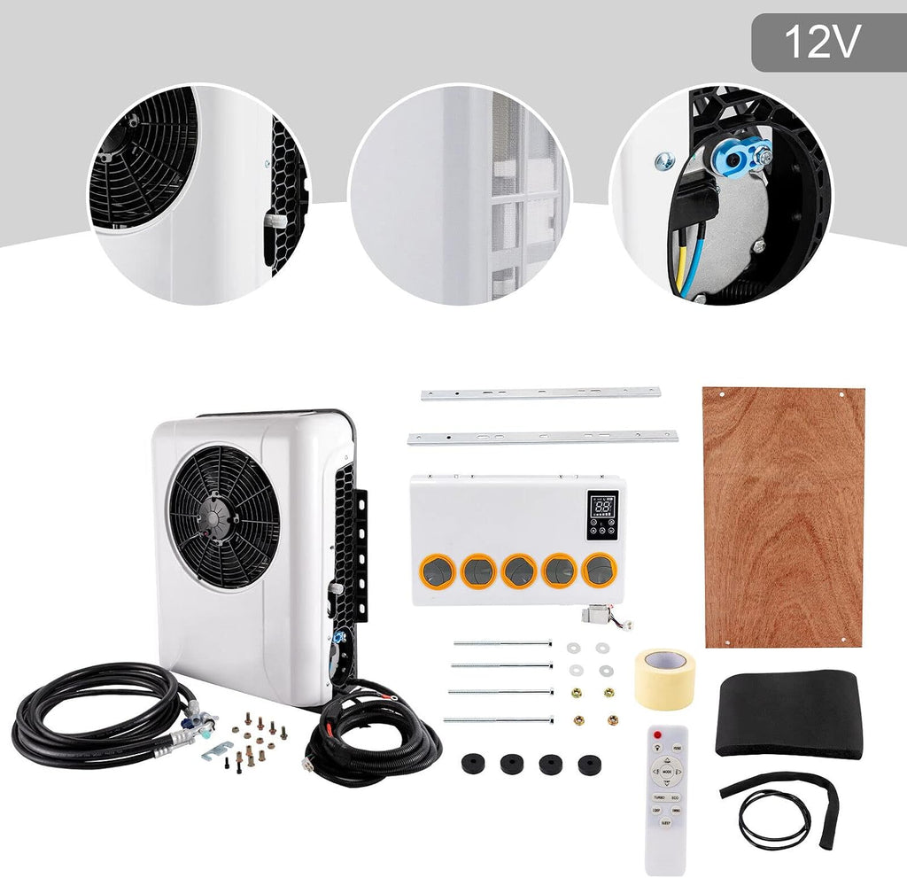 CNCEST 12V DC Air Conditioner 12000BTU, Universal Split AC Kit for Truck Cab RV Caravan Semi Trailer Forklift Excavator Van, Portable Electric Cooling AC Unit for Vehicle Cab (White 12V)