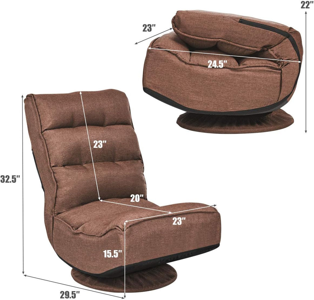 Giantex 360 Degree Swivel Floor Chair, Folding Floor Gaming Chair with 6 Positions Adjustable, Lazy Sofa Lounge Chair w/Tufted Back Support, Video Gaming Chair for Reading TV Watching (Brown)
