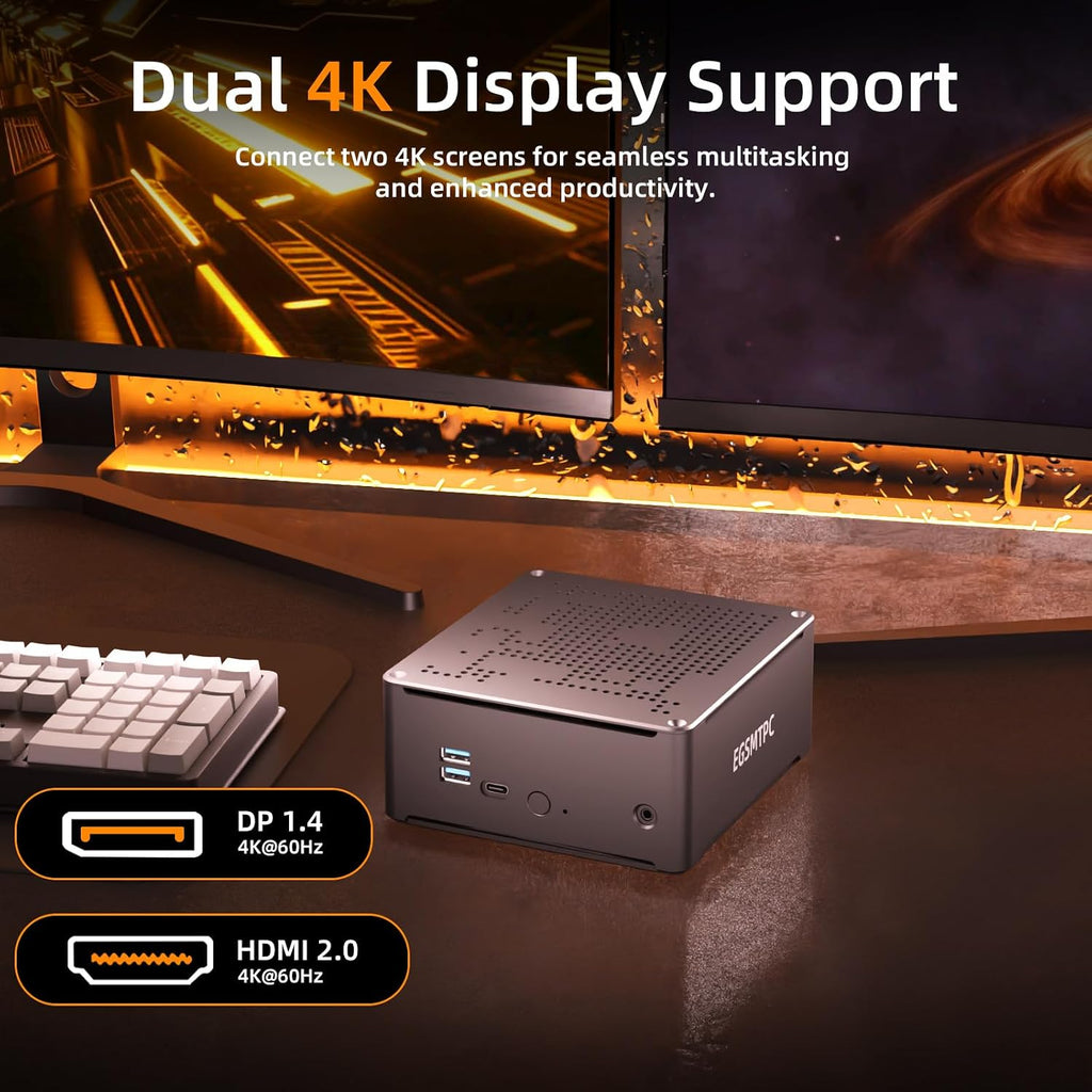 Mini PC Computer，Intel Xeon E-2176M (Up to 4.4GHz)，16GB DDR4 RAM, 512GB PCIe SSD, Mini Computer Supports 4K Dual Screen Display/WiFi6/BT5.2/Dual Gigabit LAN/VESA