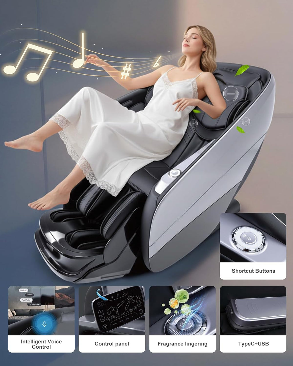 Massage Chair Full Body,4D Zero Gravity Massager Recliner with Touch Screen Controller, SL-Track Heating, Foot Massage, Auto Modes, Bluetooth Speaker, Black