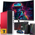 TechMagnet HP G3 Gaming Desktop, Christmas Edition – Intel Core i5 6th Gen, 16GB DDR4 Ram, 512GB SSD, GT 1030, New 24-Inch Curved Monitors, Carbon Red (Renewed)