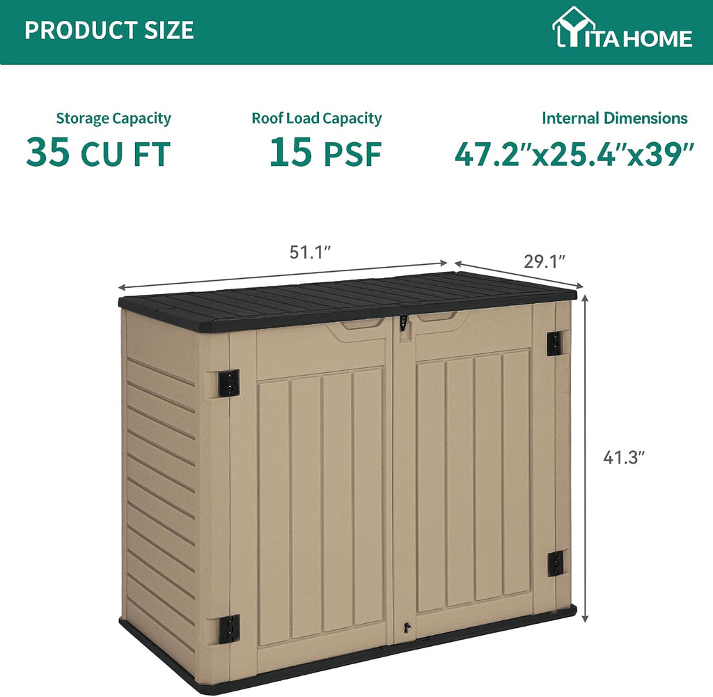 YITAHOME and Suncast Outdoor Storage Shed Bundle - 35 and 54 Cubic Foot Brown Resin Sheds