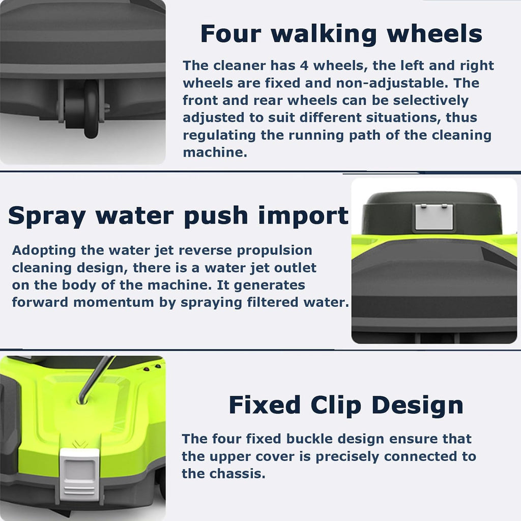 Automatic Pool Cleaning Robot, Wall Climbing Cordless Pool Cleaners with Ultra Fine Filters and Top Handle, Intelligent Pool Cleaner for Above Ground Inground Pool