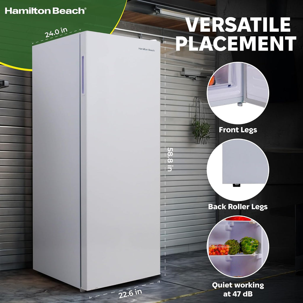 Hamilton Beach HBFRF6892-WHITE HBFRF6892 Upright Convertible Fridge/Freezer-Reversible Door-Removable Glass Shelves-Adjustable Controls-6.8 cu ft, White