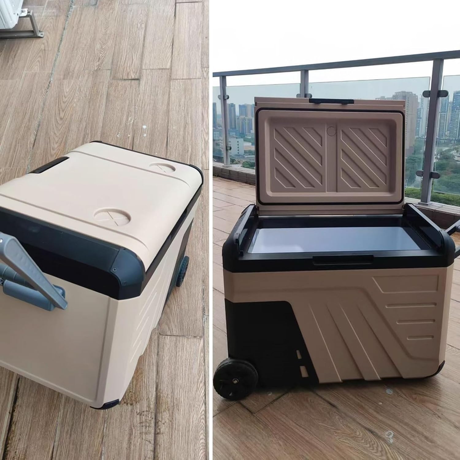 Car Fridge Cooler Wheels Portable Mini Fridge 35L with Handle and Wheels Refrigerator/Freezer Switchable 12/24V DC 110-220V AC Removable Lid -20°C to 20°C