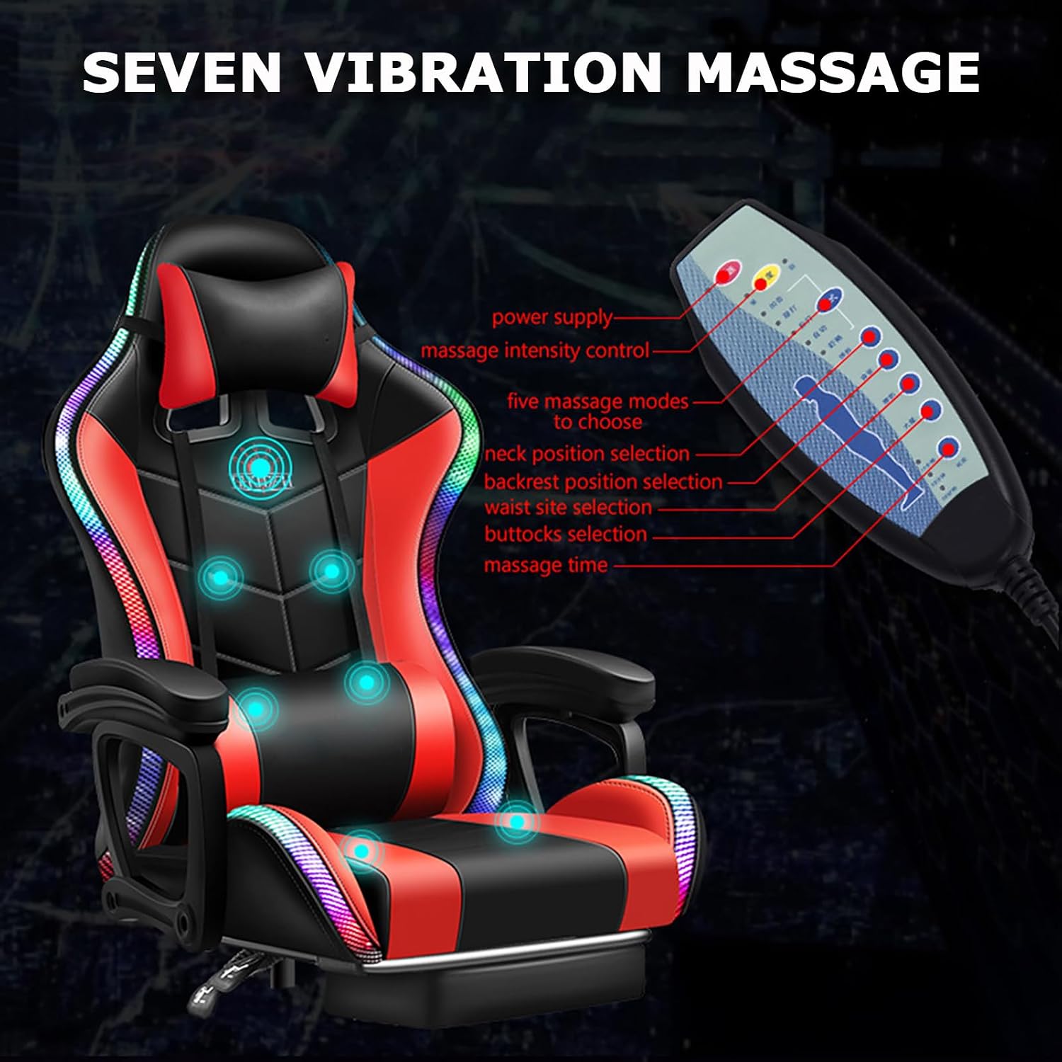 Video Gaming Chairs with LED Light, Bluetooth Speakers Computer Chair with Full Massage Lumbar Support, Ergonomic Pro Gaming Chair for Retractible Footrest and Backrest Adjustable,Black
