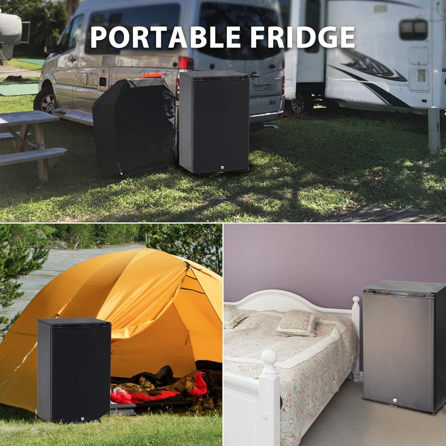 SMETA Semi Truck Refrigerator 2.1 Cu.ft, RV Lockable Mini Fridge, 110V/12V Absorption Compact Portable Stand Cooler Quiet No Noise for Truck Sleeper RV Camper Outdoor Bedroom Caravan, Black