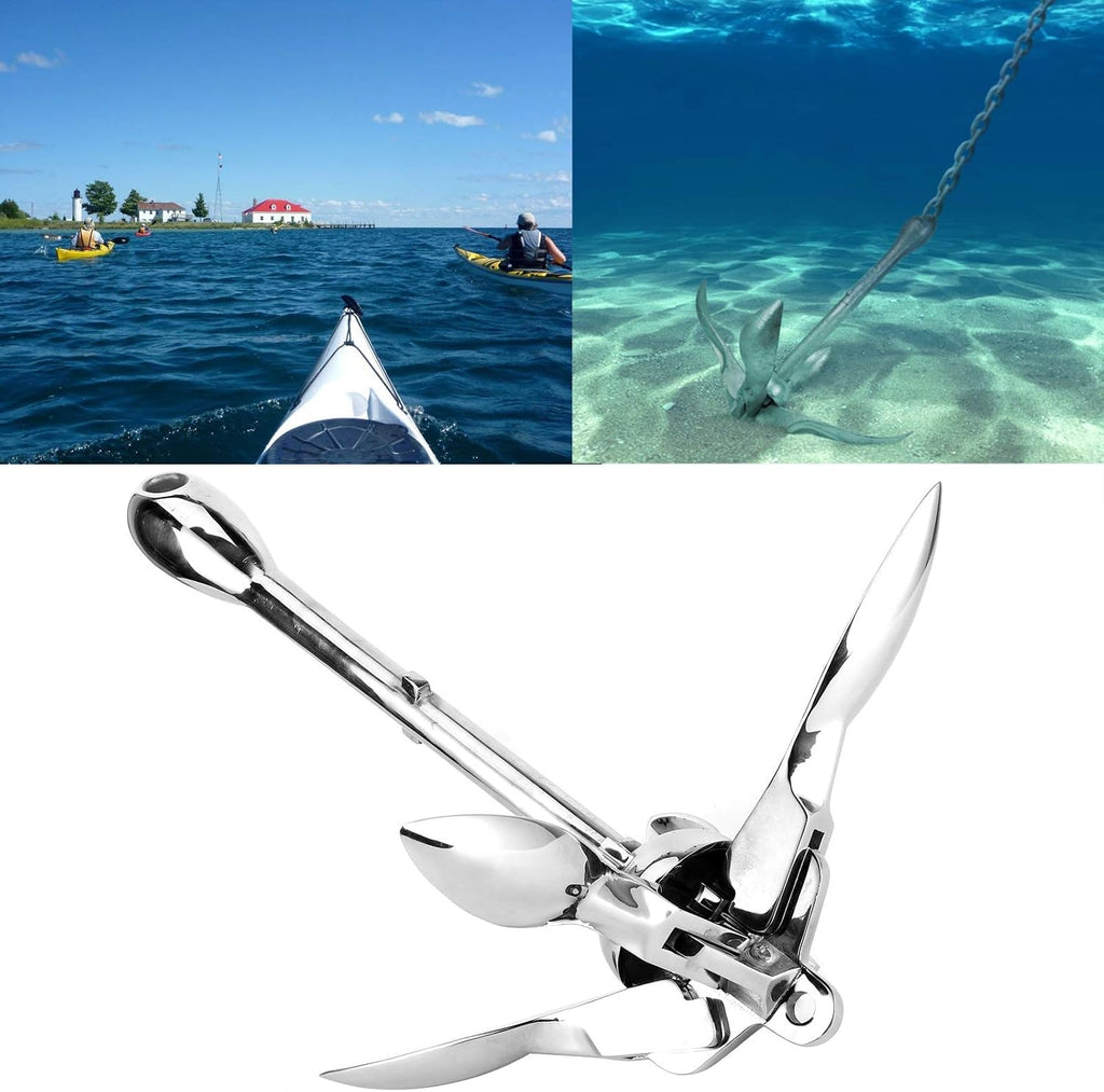 VINGVO Kayak Anchor, Paddleboard Anchor 316 Stainless Steel Paddle Board Anchor 8.8lb Grapnels Hardware for Marine Yacht Fishing Boat