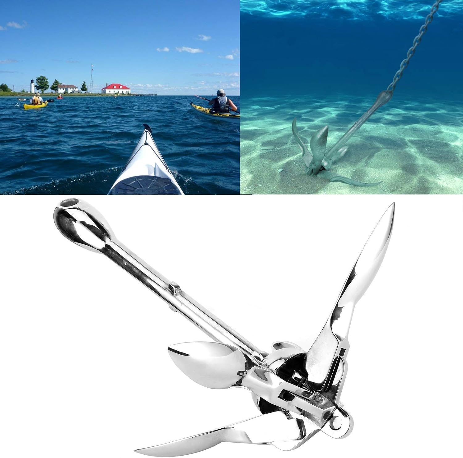 VINGVO Kayak Anchor, Paddleboard Anchor 316 Stainless Steel Paddle Board Anchor 8.8lb Grapnels Hardware for Marine Yacht Fishing Boat