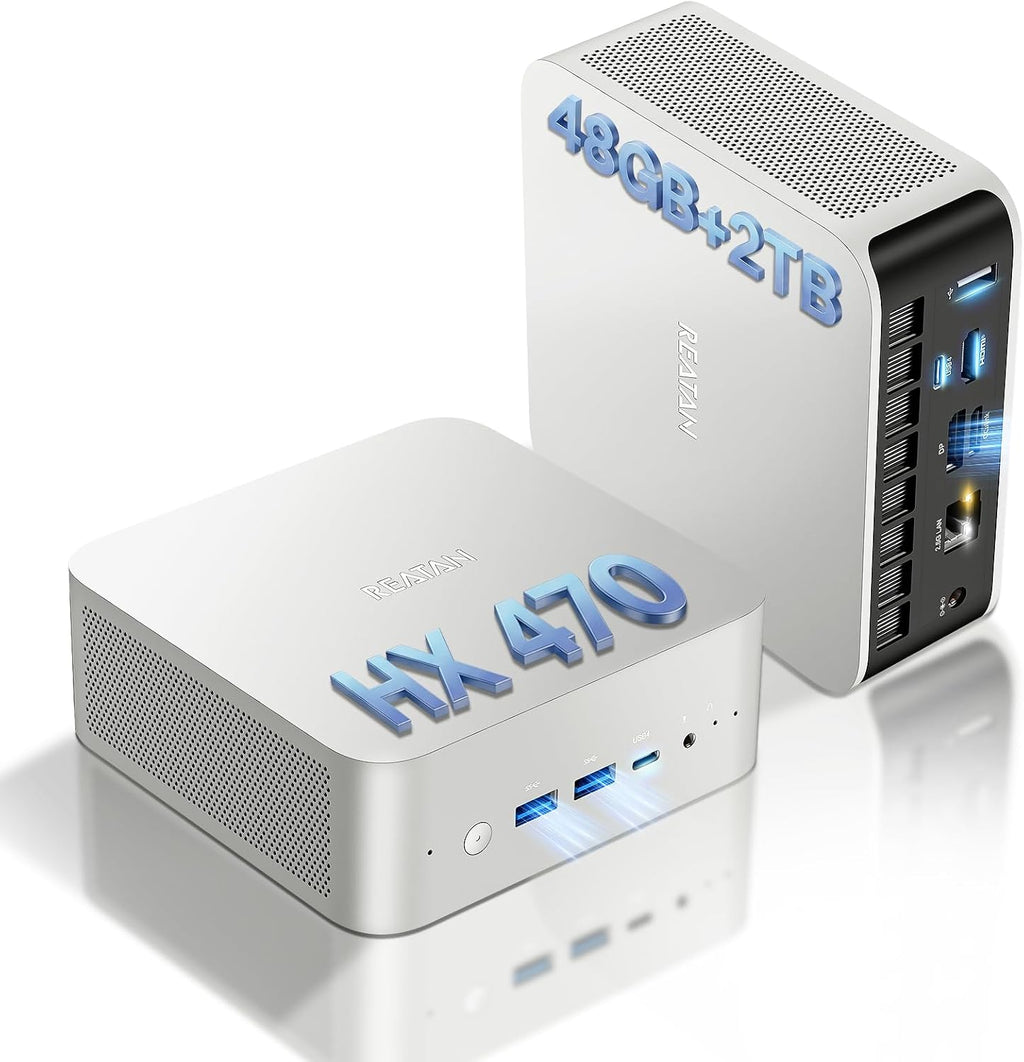 Reatan Upgraded Mini Desktop Gaming PC, OCuLink AMD AI 9 HX 470, Radeon TM 890M 5600MHz (up to 5.2GHz) 48GB DDR5 2TB M.2 2230 2.5Gbps LAN,HDMI 2.1, 8K USB 4.0 Wi-Fi 7/BT5.4 for AI, Gaming, Office