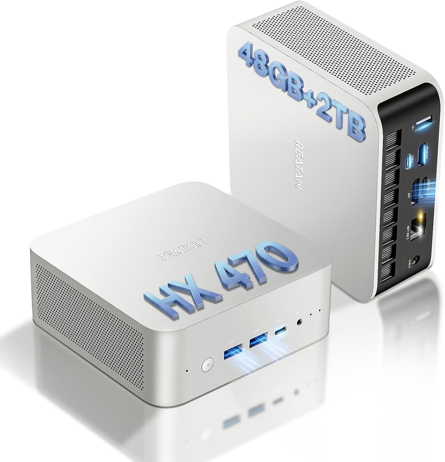 Reatan Upgraded Mini Desktop Gaming PC, OCuLink AMD AI 9 HX 470, Radeon TM 890M 5600MHz (up to 5.2GHz) 48GB DDR5 2TB M.2 2230 2.5Gbps LAN,HDMI 2.1, 8K USB 4.0 Wi-Fi 7/BT5.4 for AI, Gaming, Office