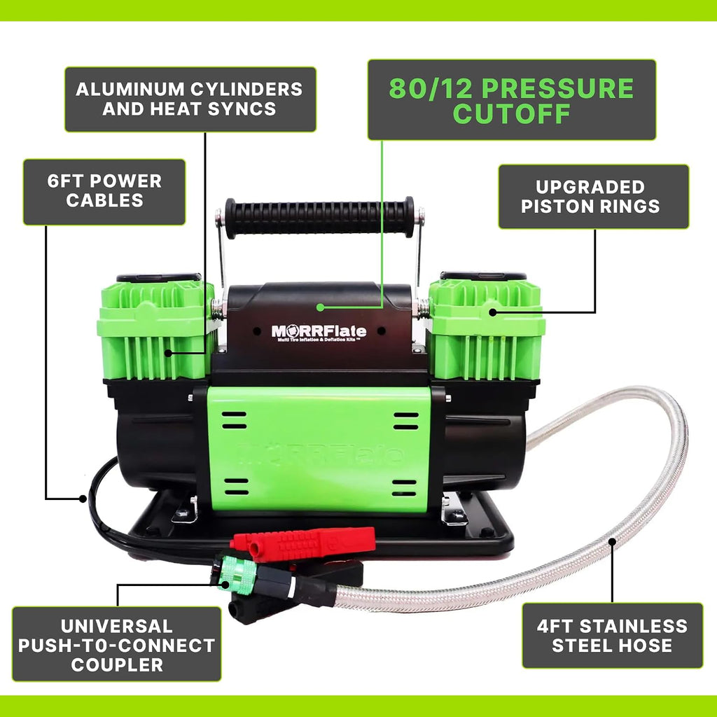 MORRFlate TenSix 12 Volt Air Compressor Heavy Duty, 10.6 CFM 150 PSI Dual Cylinder Portable Off-Road Tire Inflator for Jeep Truck RV 4x4 Overlanding, 4 Tire Inflation Deflation, 4FT Steel Hose