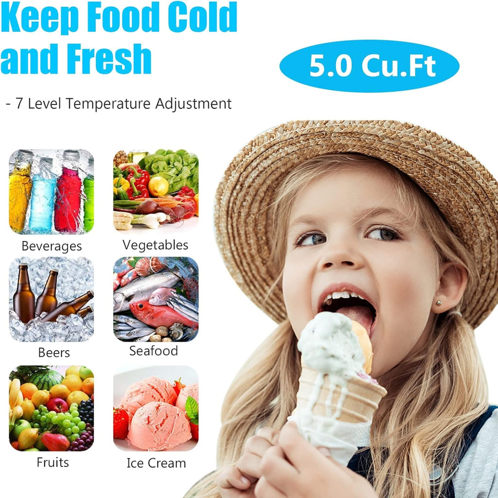 5.0 Cubic Feet Deep Chest Freezer Compact Freezers with Adjustable Thermostat Top Open Door Freezer Compressor Cooling with Rmovable Storage Basket for Home Kitchen Office and Bar (Black)