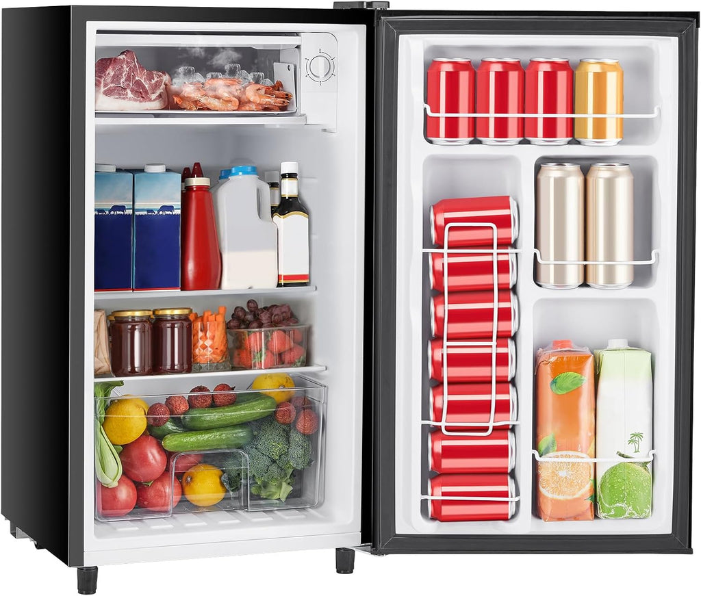 Sweetcrispy 3.2 Cu.Ft Mini Fridge with Freezer, 2 Door Small Refrigerator with Adjustable Thermostat Energy-efficient Low Noise, Compact Fridge for Bedroom, Office, Dorm, Black