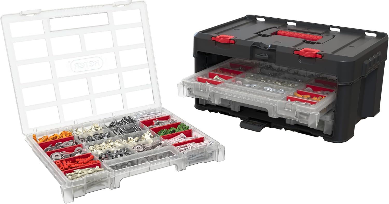 Keter Stack n' Roll Modular DIY 3 Organiser Set, Stackable, Lightweight, Durable, Water Resistant, Black