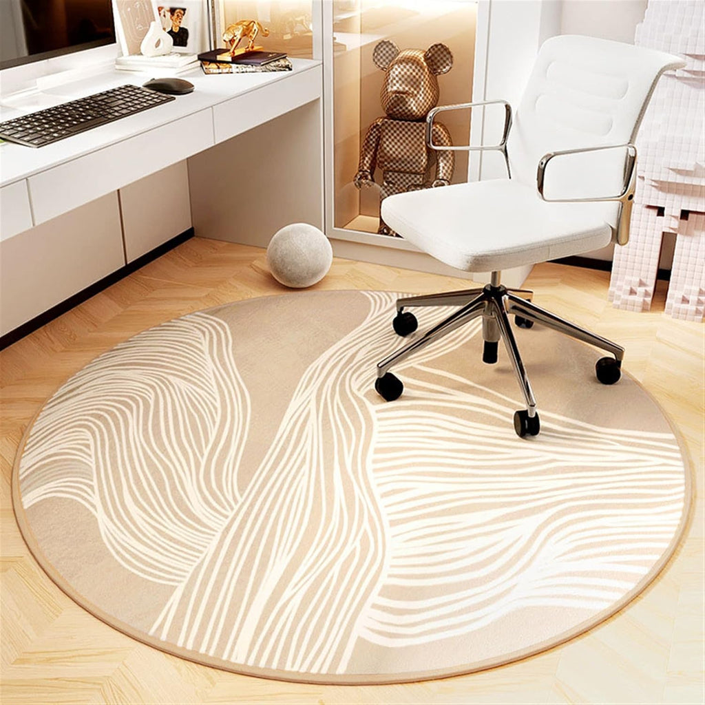 Round Office Chair Mat for Hardwood Floor Computer Gaming Rolling Chair Mat Floor Protector Mat Desk Rug Wood Tile Protection Mat for Office Home, Beige White, Diameter 56'