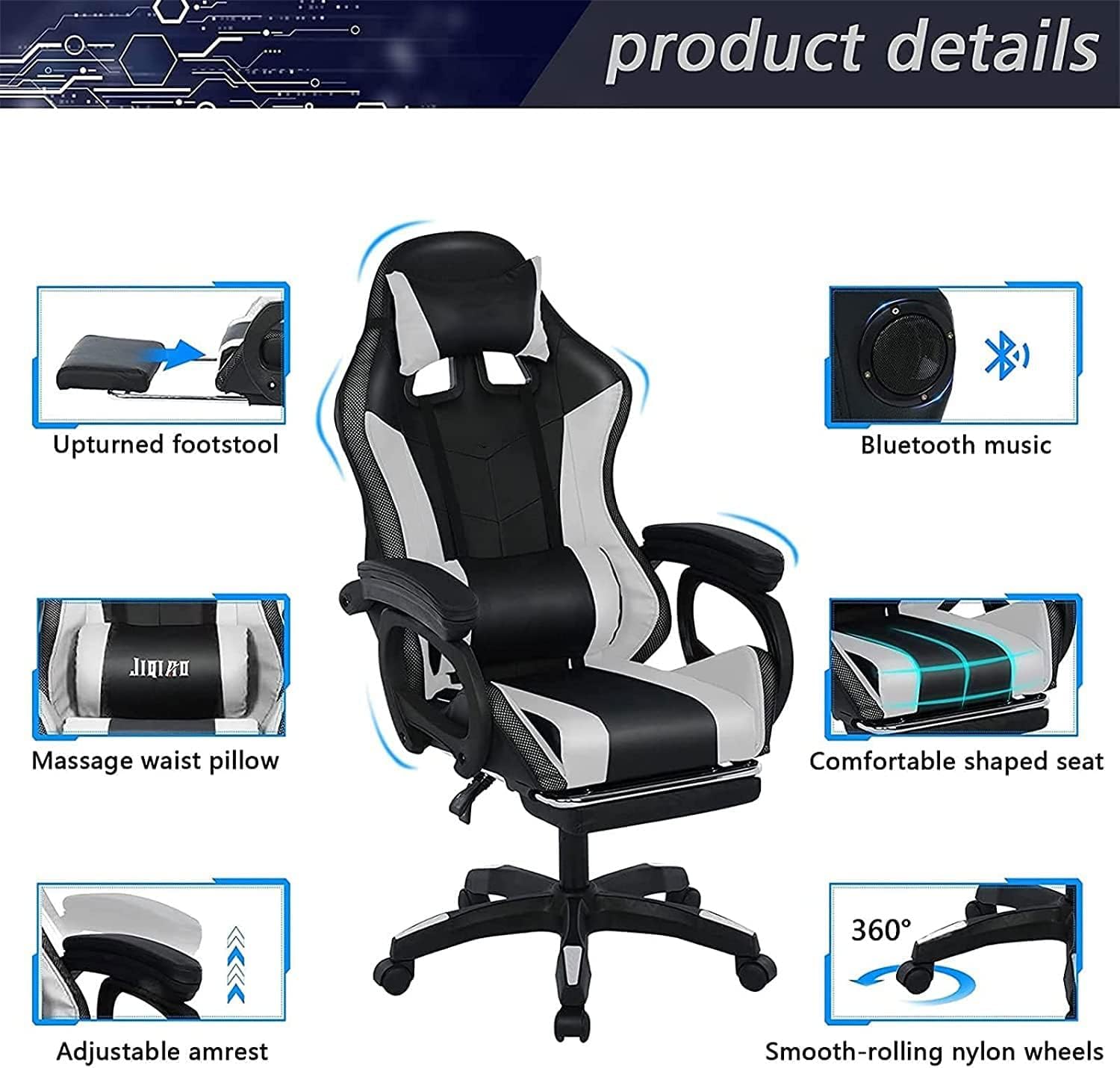 Ergonomic Massage Gaming Chair, Office Chair with Lumbar Support and Footrest, Video Gaming Chair with RGB Lights and Speakers, Adjustable Linkage Armrests and Backrest PC Chair.,Red