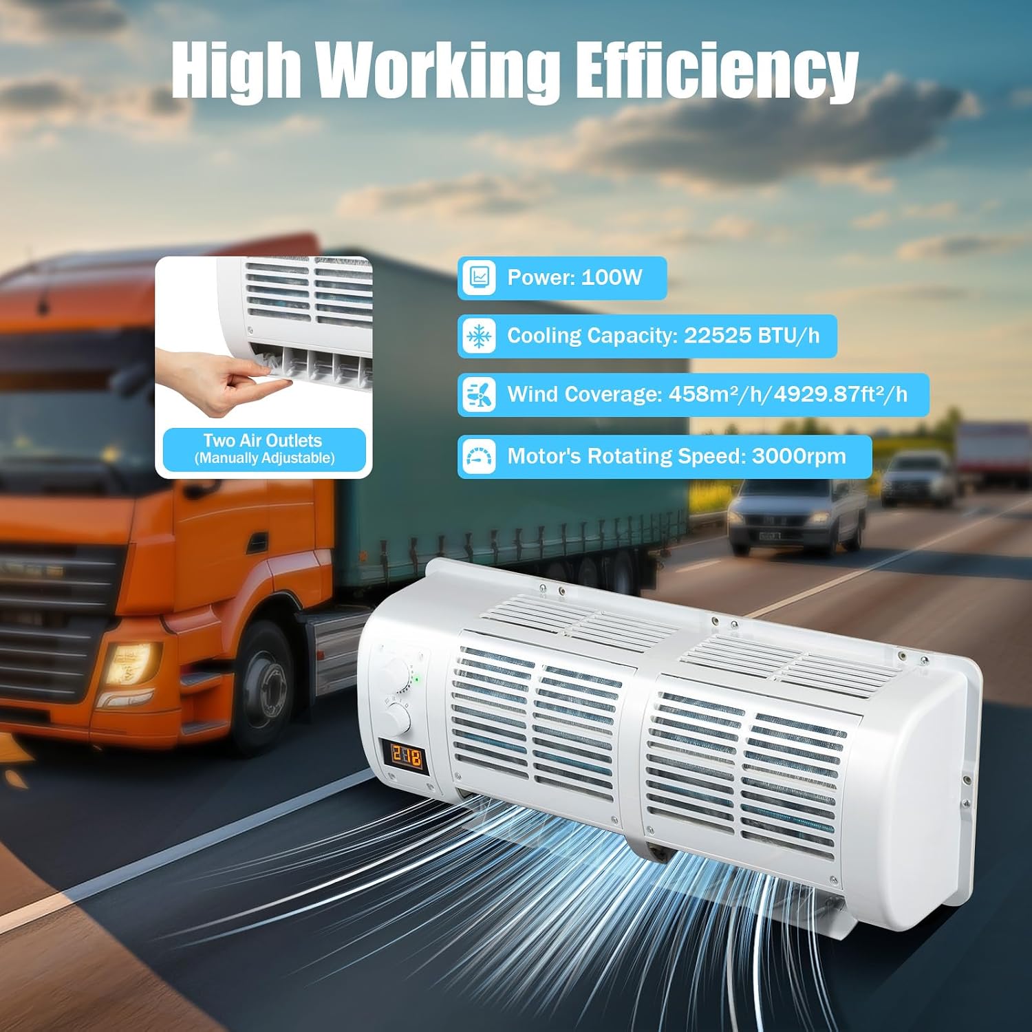 12V 100W Portable Electric Truck Air Conditioner, Wall Mounted Car Air Conditioner Cooling Evaporator, Electric Vehicle Cooling 3 Speed Adjustable Air Conditioners Fan