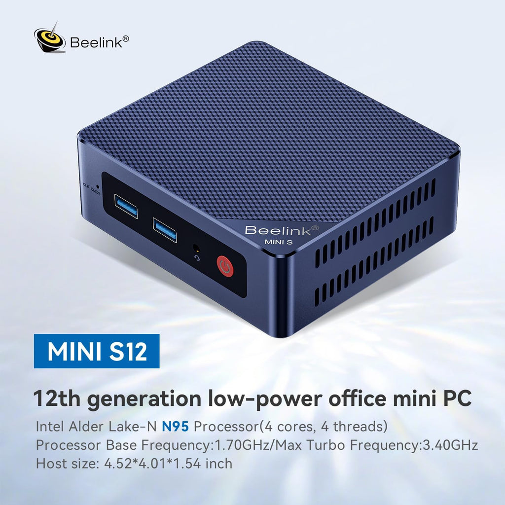 Beelink MINI S12 Mini PC with N95 Processor, 12G LPDDR5 500G SSD 4K UHD Mini Desktop PC, WiFi5, BT4.2, 2.5G LAN, Dual HDMI Ports, Business Mini Computer Support W11 Home