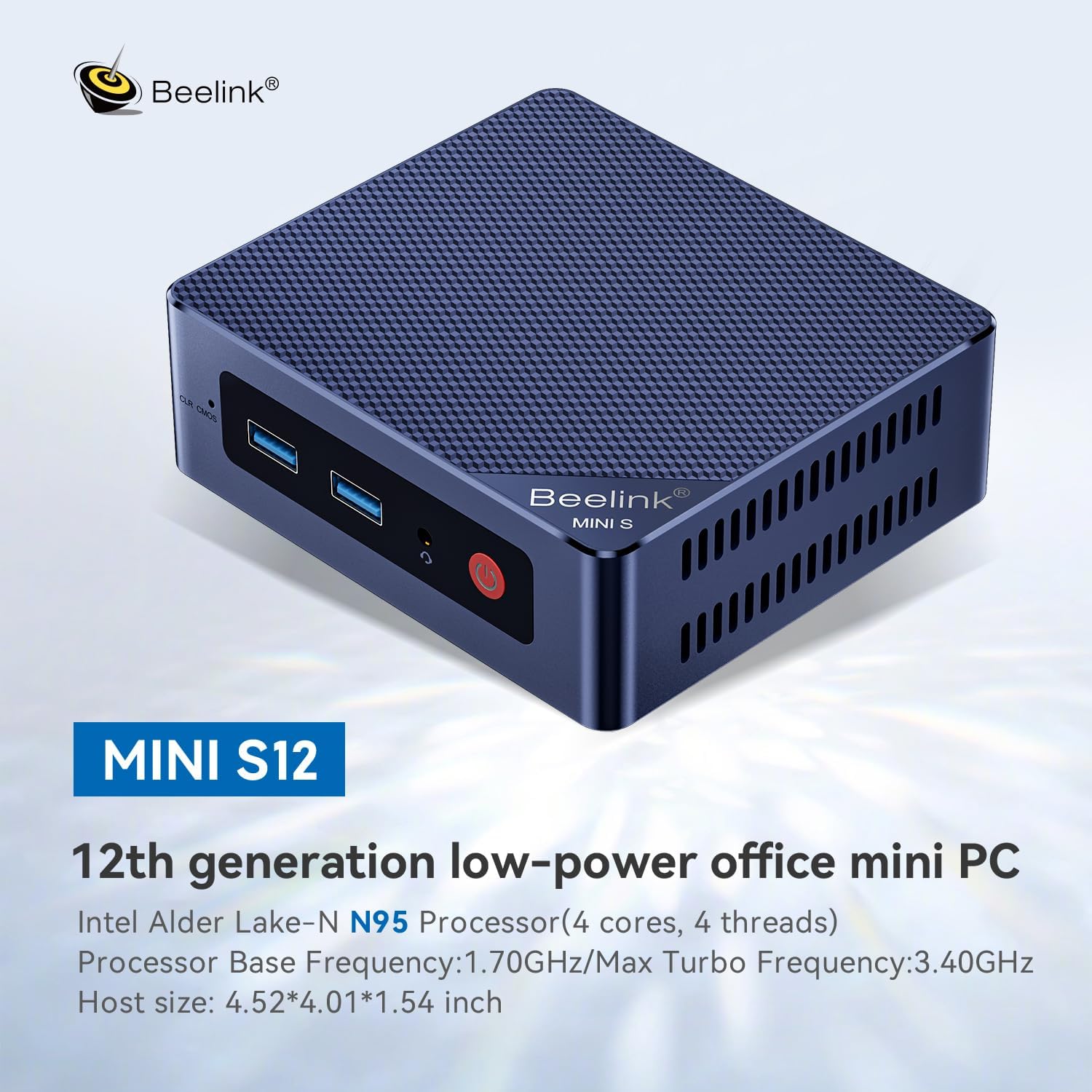Beelink MINI S12 Mini PC, Intel Alder Lake-N N95 Processor(4C/4T, up to 3.4GHz), 8GB DDR4 RAM 256GB SSD, Mini Computer Support 4K Dual Screen Display/WiFi5/BT 4.2/2.5G LAN