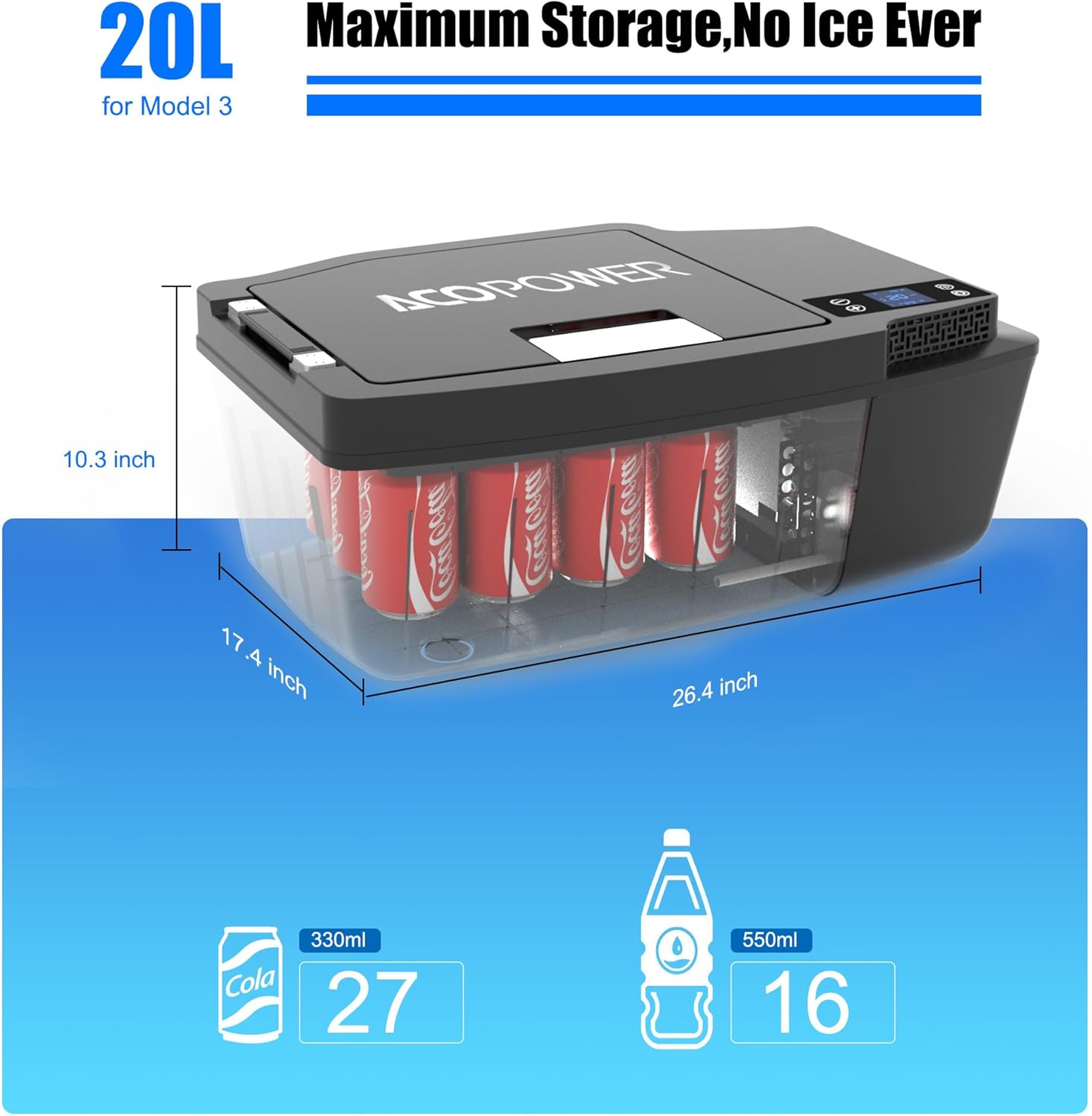 ACOPOWER 12 Volt Car Refrigerator for Tesla Model 3,Tesfridge 21QT Electric Cooler, 12V Fridge APP Control, Portable Freezer Compressor Cooler,-4°F to 68°F,for Outdoor,Travel,Camping, Picnic