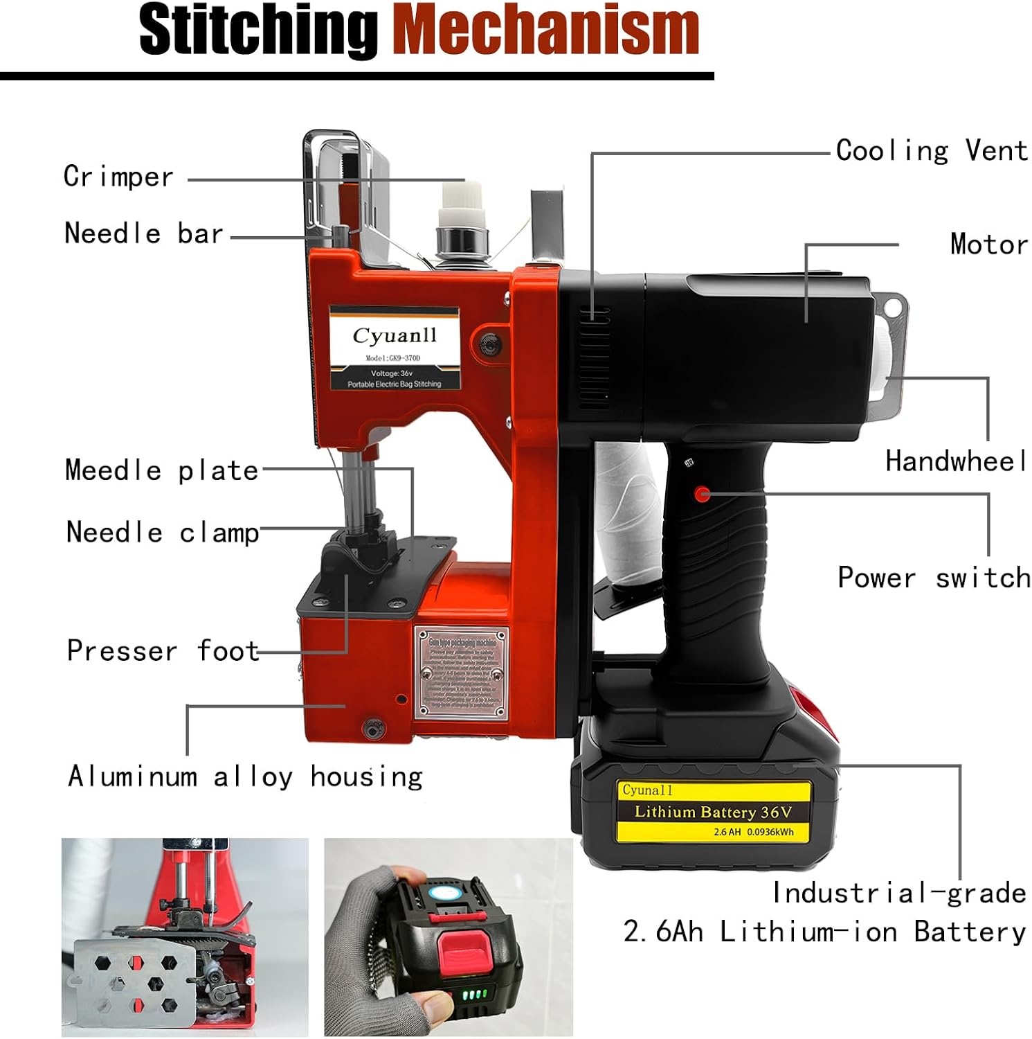 Bag Sewing Machine-Portable Battery Handheld Cordless Bag Sewing Machine,Automatic Bag Stitcher With Thread for Burlap Sack, Canvas,Feed Sacks,Rice Bags,Jute Bags,Seed Bags(Machine+1 battery)-Red