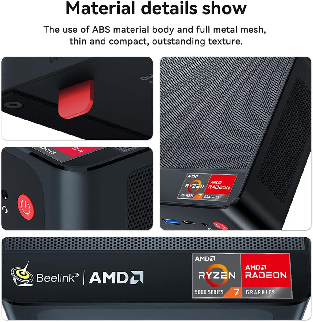 Beelink SER5 Mini PC AMD Ryzen 7 5800H(8C/16T,up to 4.4GHz), Mini Computer 16GB DDR4 RAM 500GB M.2 2280 PCIe3.0x4 SSD Dual LAN, Support 4K Three Screen Display/WiFi6/BT5.2/Office Micro PC