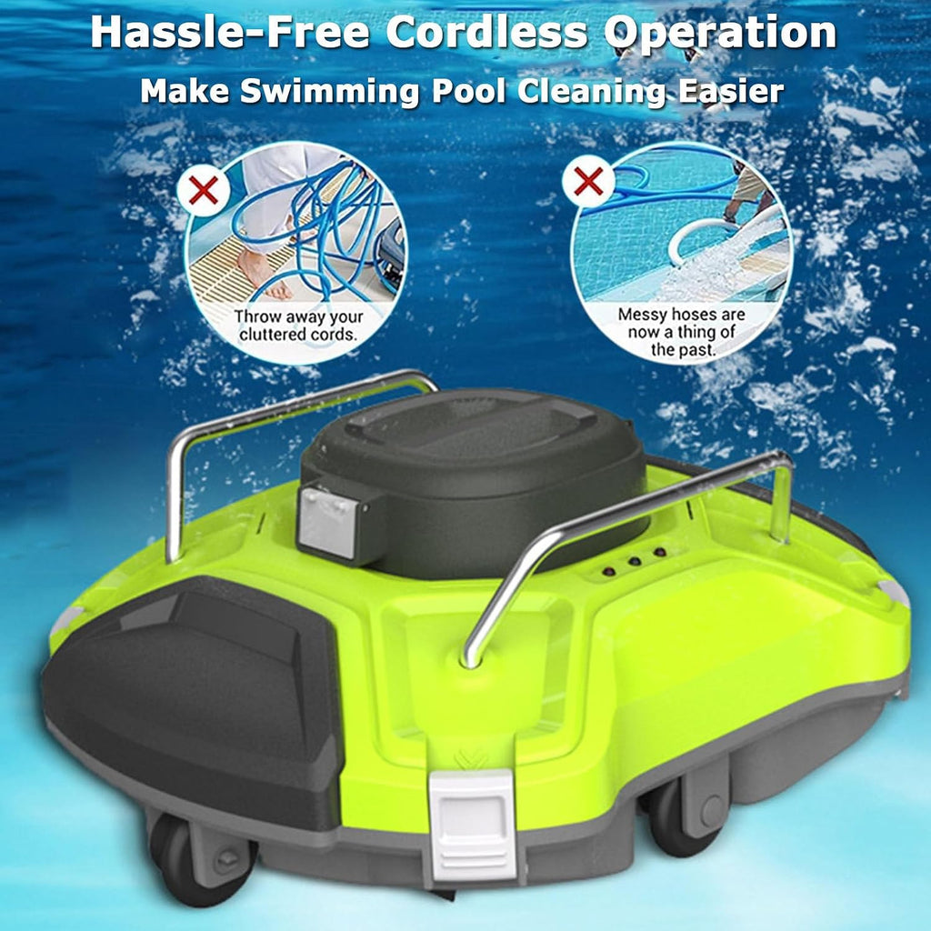 Automatic Pool Cleaning Robot, Wall Climbing Cordless Pool Cleaners with Ultra Fine Filters and Top Handle, Intelligent Pool Cleaner for Above Ground Inground Pool