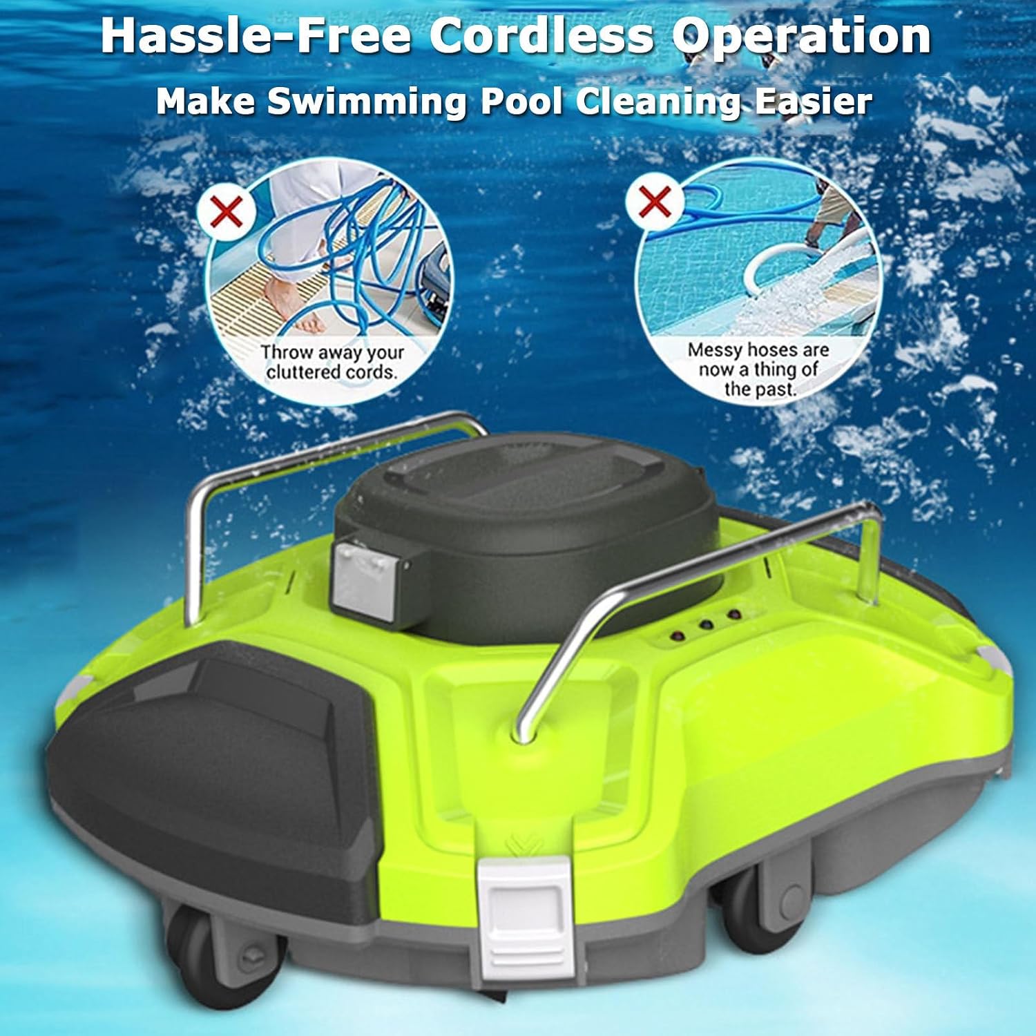 Automatic Pool Cleaning Robot, Wall Climbing Cordless Pool Cleaners with Ultra Fine Filters and Top Handle, Intelligent Pool Cleaner for Above Ground Inground Pool
