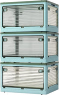 3-Pack Stackable Storage Bins, 83-Liter Collapsible Organizers with 3 Lids, Wheels, Foldable Collapsible Box for Outdoor Camping, Blue