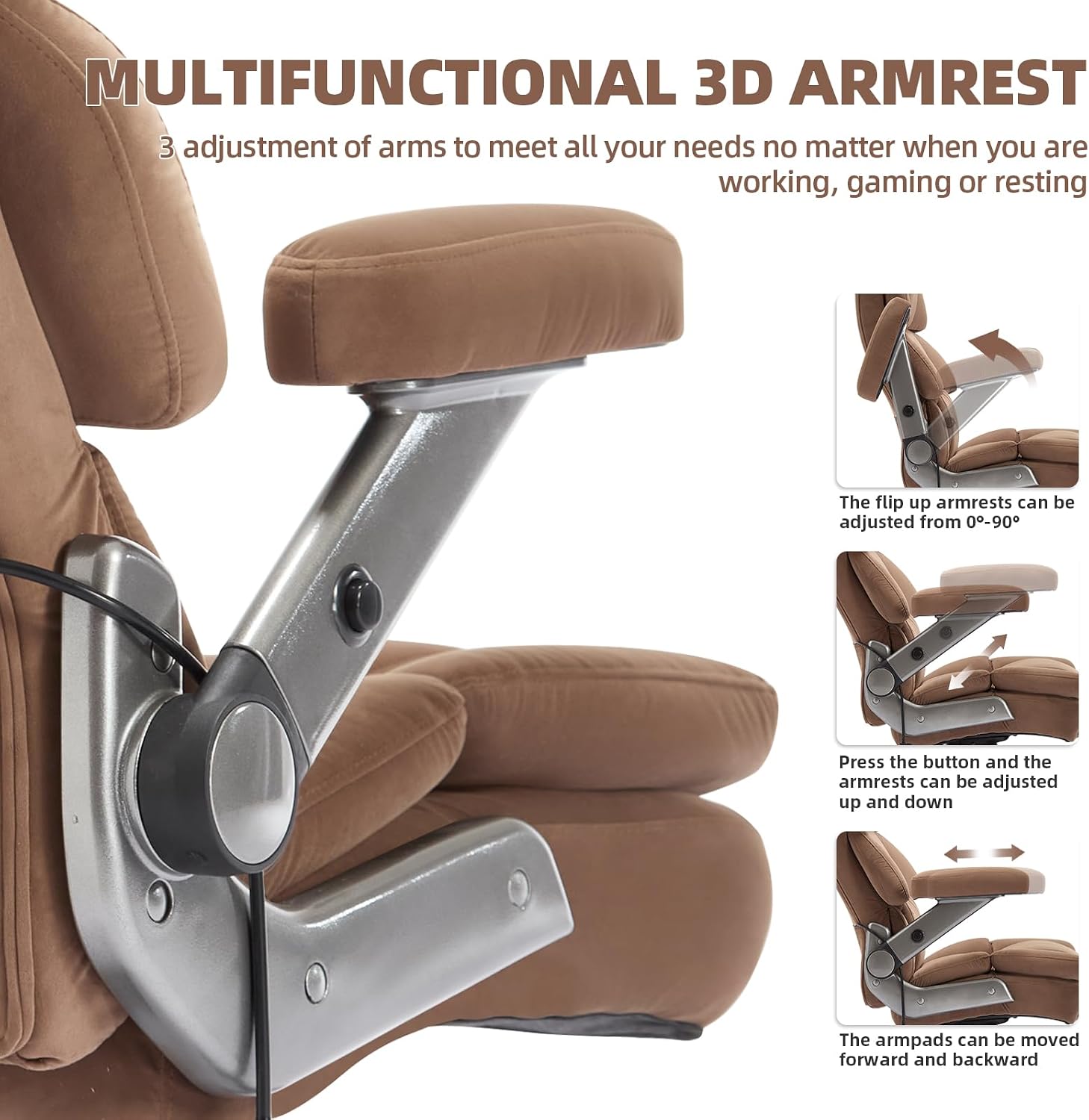 VUZI 700LBS Large Heavy Duty Office Chair with 3D Flip Arms, Big and Tall Plus Size Fabric Executive Desk Chairs, High Back Extra Wide Computer Chair with Adjustable Lumbar Support, Sturdy Metal Base