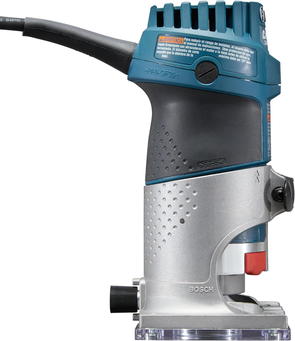 BOSCH PR20EVS Colt 1.0 HP Variable-Speed Palm Router - 5.6 Amp Motor, Soft Start, Constant ResponsCircuitry, Ergonomic Grip, Rugged Aluminum Base, Fixed, Quick-Clamp System, 1/4' Collet