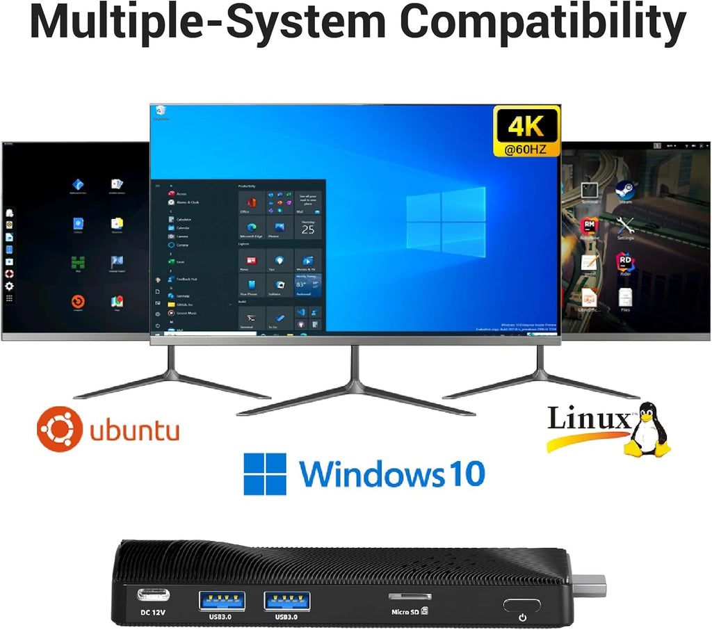 Mini PC Stick Fanless Win 10, Micro Computer Pentium N4200, 4GB RAM 64GB eMMC, Gigabit Ethernet, 4K@60Hz Output, WiFi BT 5.0, for Industrial IOT, Business, Office & Digital Signage