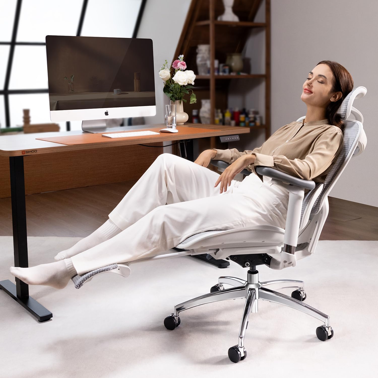 SIHOO Doro C300 Ergonomic Office Chair with Footrest, Ultra Soft 3D Armrests, Dynamic Lumbar Support for Home Office Chair, Adjustable Backrest Desk Chair, Swivel Big and Tall Computer Chair (Grey)