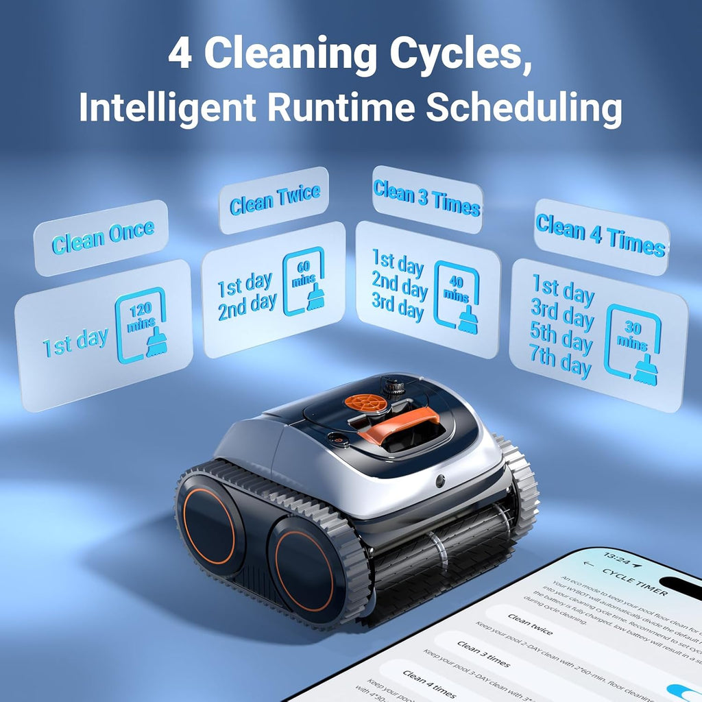 Pool Vacuum for Inground Pools, 4-in-1 Cordless Robotic Pool Cleaner for Above Ground Pools,Triple-Motors,Wall & Waterline Cleaning, App Support, OTA Upgrade up to 1,614 Sq.ft (White Orange)