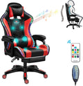 Massage Gaming Chair with Speakers, Ergonomic Recliner Computer Desk Chair, High Back PU Leather Office Chair Adjustable Swivel Reclining Chair with Lumbar Support and Footrest,Red
