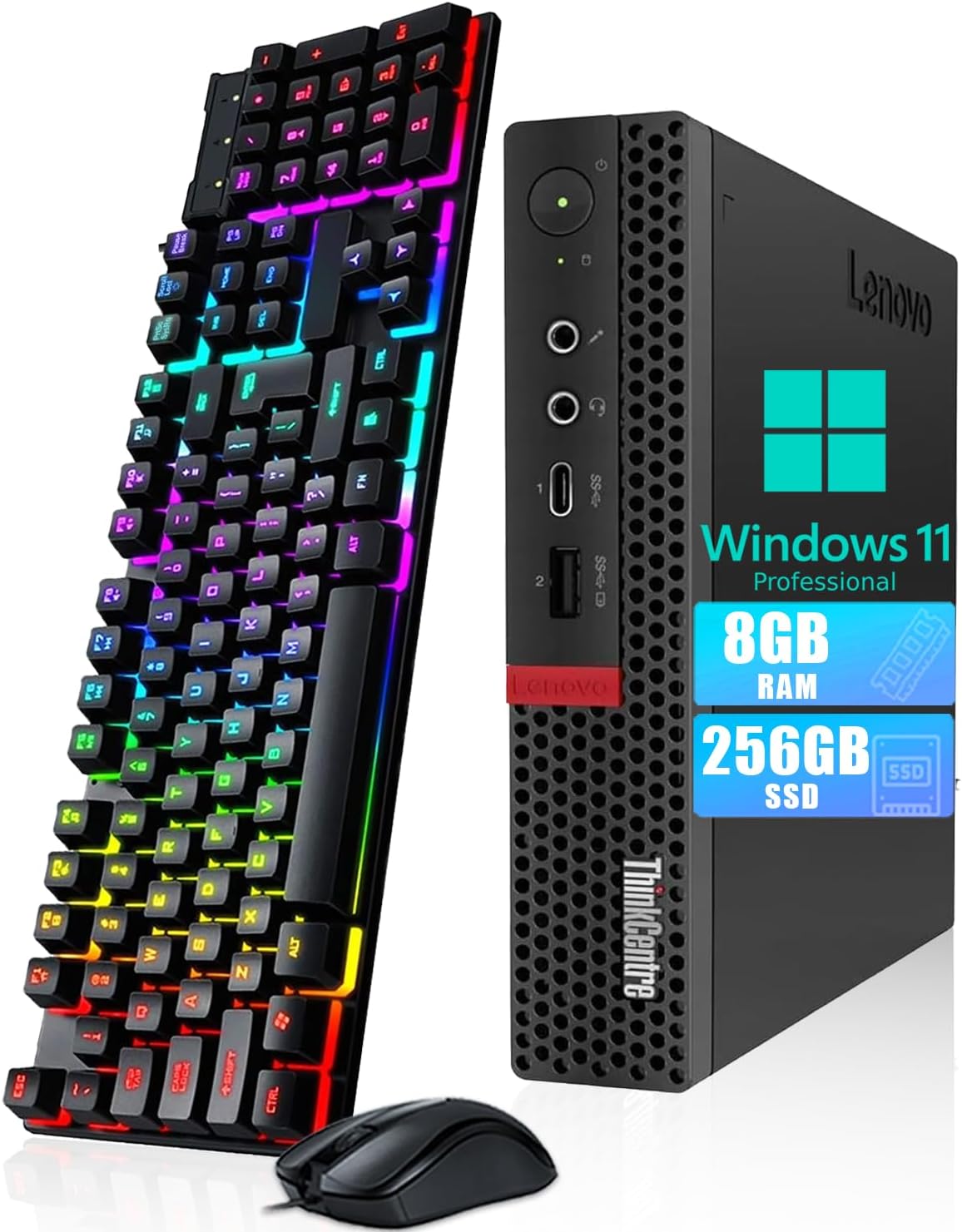 Lenovo ThinkCentre M720Q Tiny Desktop Computer PC, Intel Core i5-8400T up to 3.3GHz, 8GB RAM, 256GB SSD, USB Wi-Fi, Keyboard & Mouse, HDMI, Type-C, Windows 11 Pro (Renewed)
