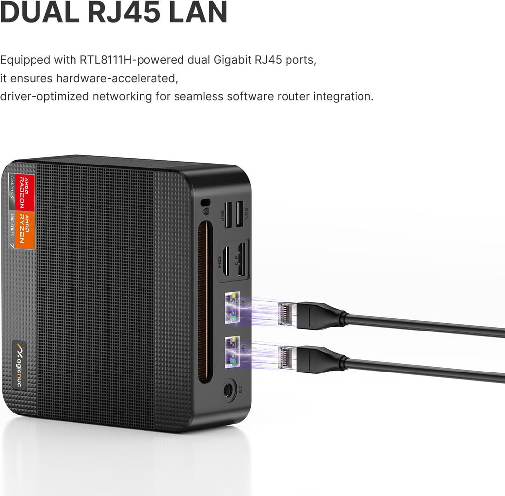 AG2 Mini PC with Ryzen 7 7840HS, 32GB DDR5 1TB PCIe4.0 SSD Mini Desktop Gaming PC with Radeon 780M, Dual LAN/Wi-Fi 6E/HDMI/DP/USB-C/BT 5.2